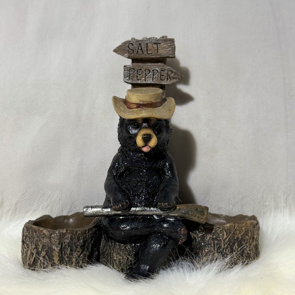 DWK‎ Black Bear Country Hunter Salt and Pepper Shaker Holder